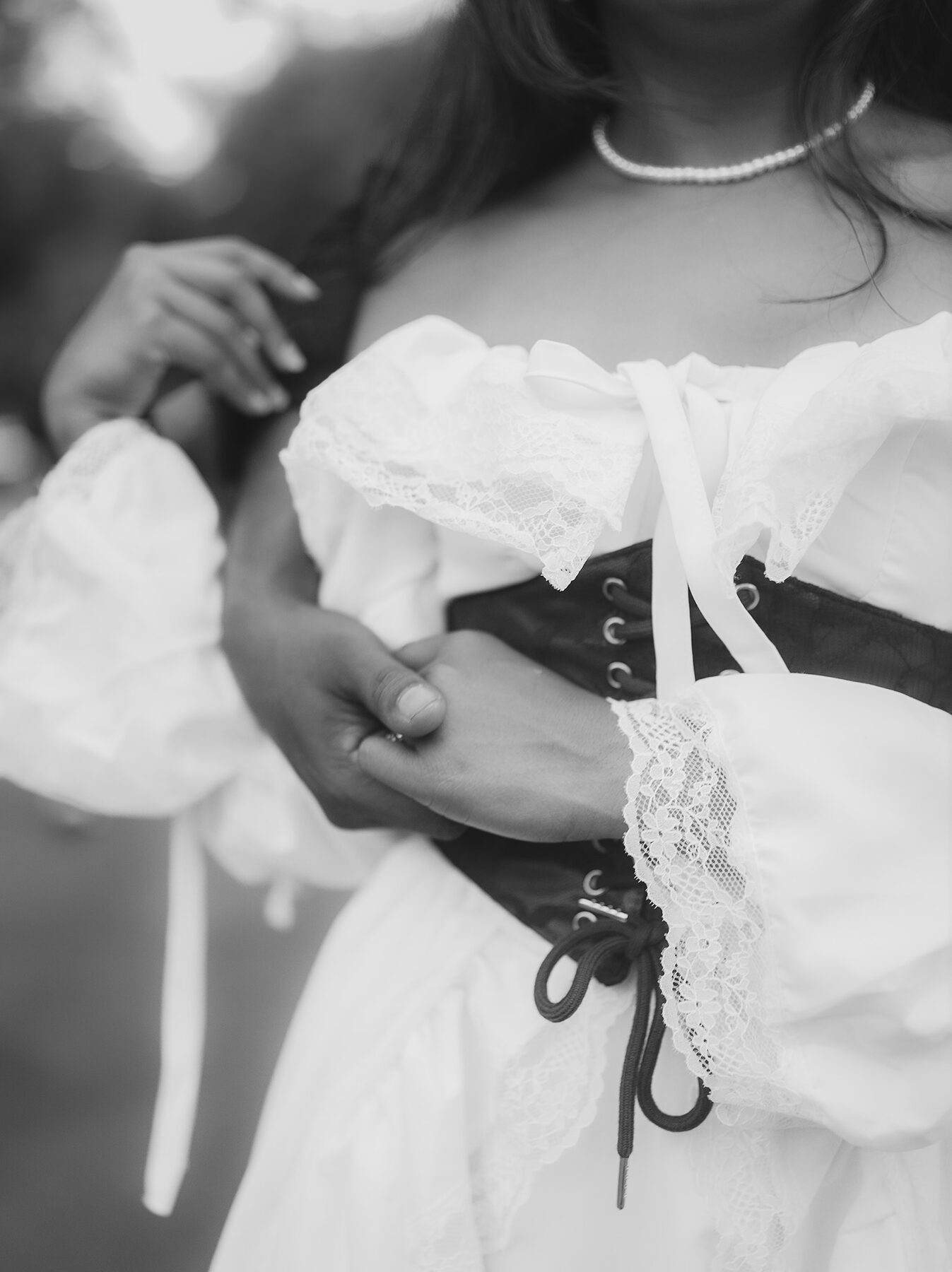 Black and white detail of bridal lace
