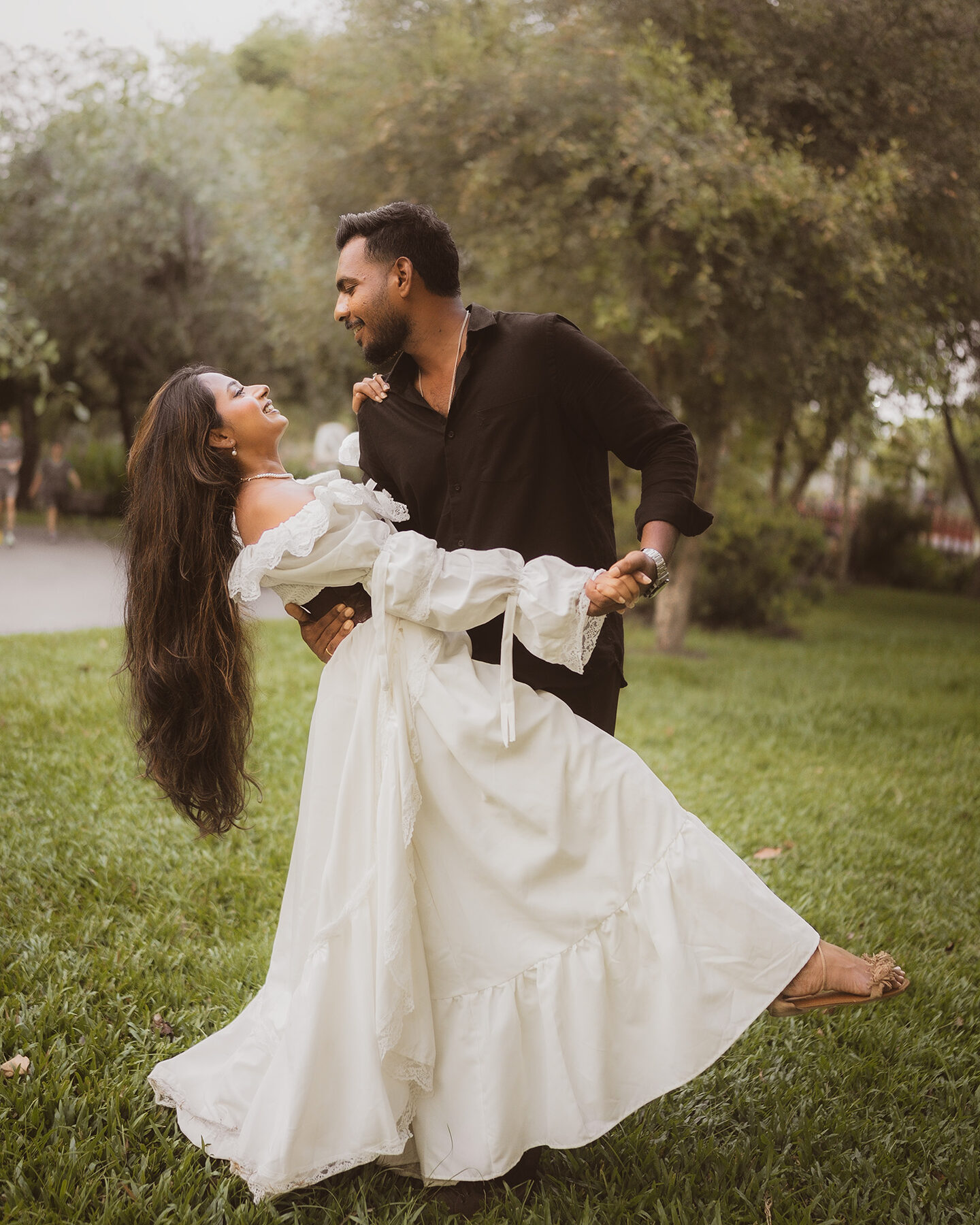 Couple sharing a romantic lift and dip